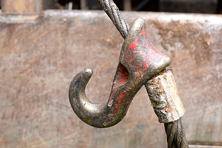 hook, iron, block and tackle, forestry operation, rusty, steel, old