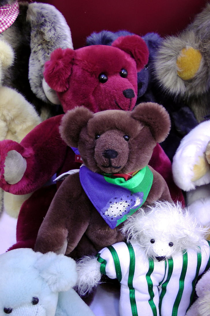 boneka beruang, warna-warni, boneka binatang, mainan, mewah mainan, Manis