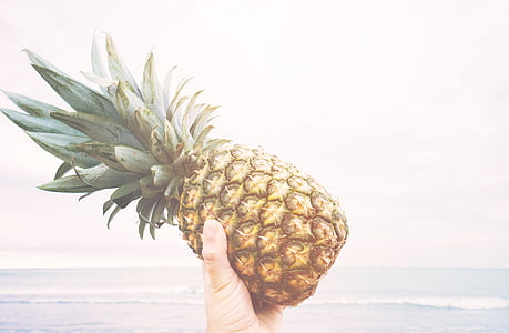 pineapple, holding, fruit, fresh, healthy, food, tropical
