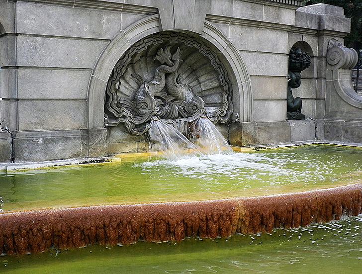 фонтан, Барселона, места на интереси, Пласа де Каталуня, Басейнова вода, Испания, стар