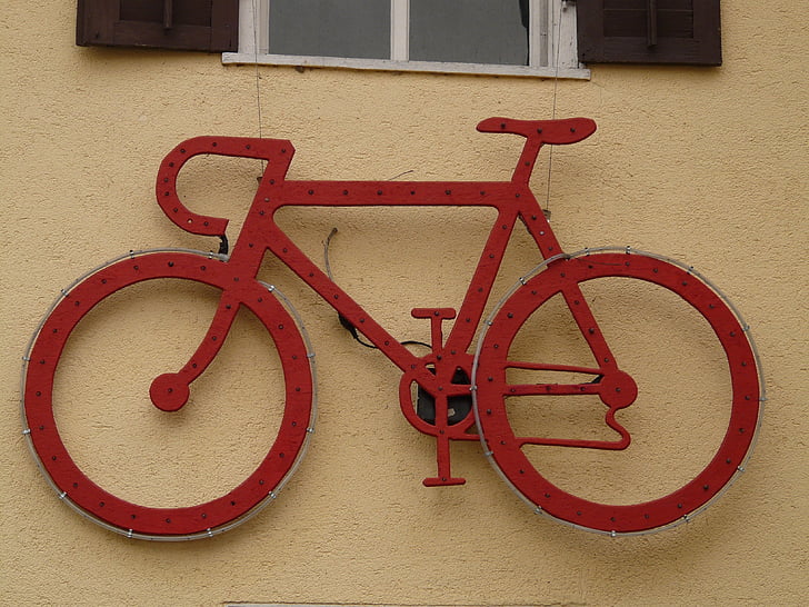 ruota, bici, rosso, Hauswand, arte