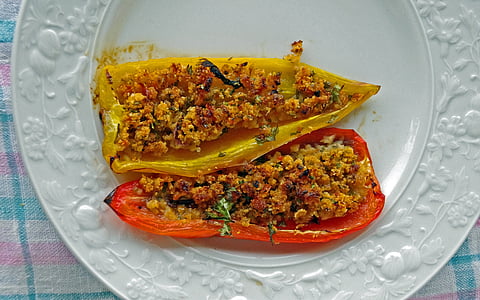 peberfrugter, fyldte peberfrugter, kontur, italiensk køkken, typisk parabol, spise, fødevarer