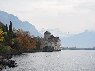西城堡, 城堡, 西, veytaux, wasserburg, 日内瓦湖, 瑞士