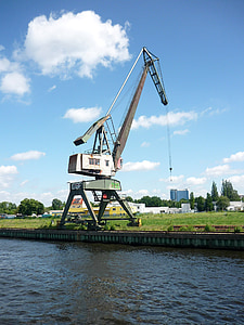 crane, loading crane, harbour crane, water, port