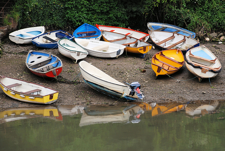 boats, colorful, rowing boats, riverbank, travel, landscape, row boats
