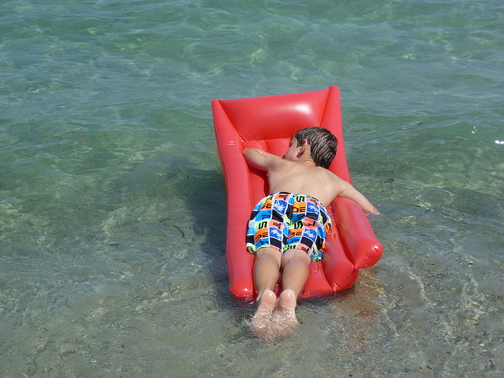 air mattress, children, water, floating body, sea, relax, holiday