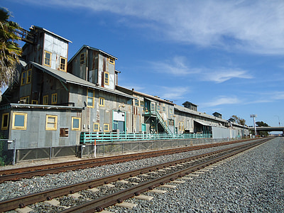 geležinkelio bėgiai, sandėlio, pupelių fabrikas, istorinis, Kalifornijos, El toro