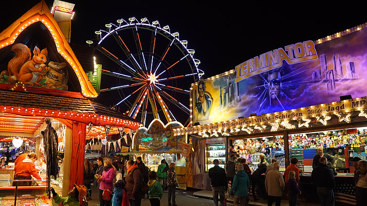 leto trg, vrveža, ponoči, zabava, noč fotografijo, panoramsko kolo Wiener Riesenrad, Gera