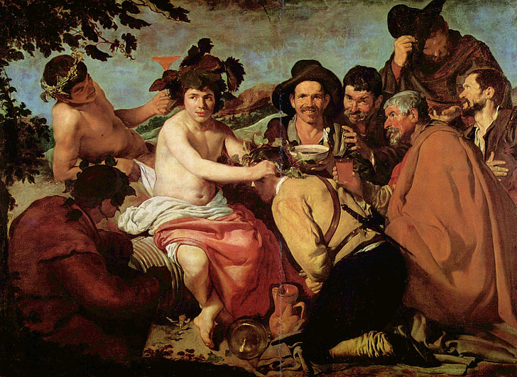 le triomphe de bacchus, peinture, ivrognes, Diego velázquez, peintre, 1628-1629, baroque