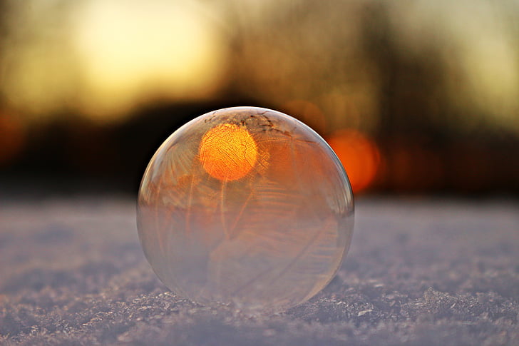 soap bubble, frozen, bubble, ball, afterglow, winter, cold