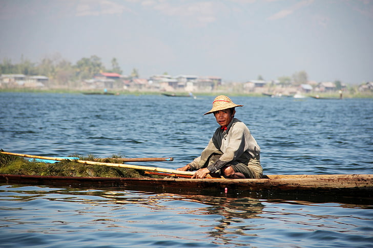 Fischer, Single-leg-rameurs, lac Inle, Lac inle, inlesee, Myanmar, poisson