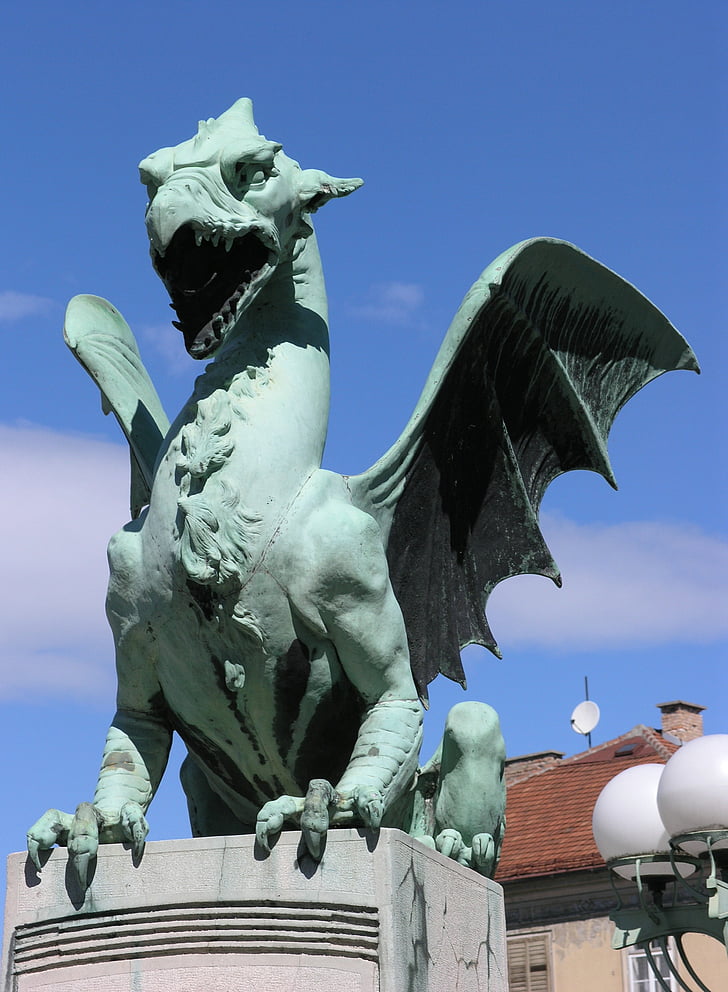 dragon, bridge, sculpture, bronze, ljubljana, slovenia, statue