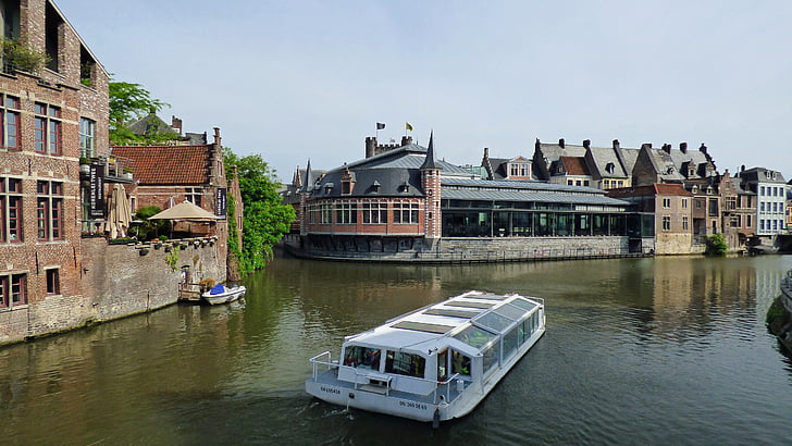 Ghent, Bélgica, canal, arquitetura, Gent