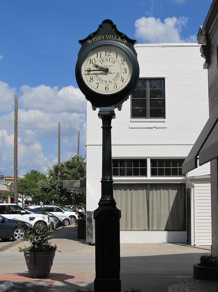 relógio, calçada, Knox henderson, Dallas, Texas, à tarde, tempo