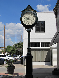 Ρολόι, πεζοδρόμιο, Το KNOX Χέντερσον, Ντάλας, Τέξας, το απόγευμα, χρόνος