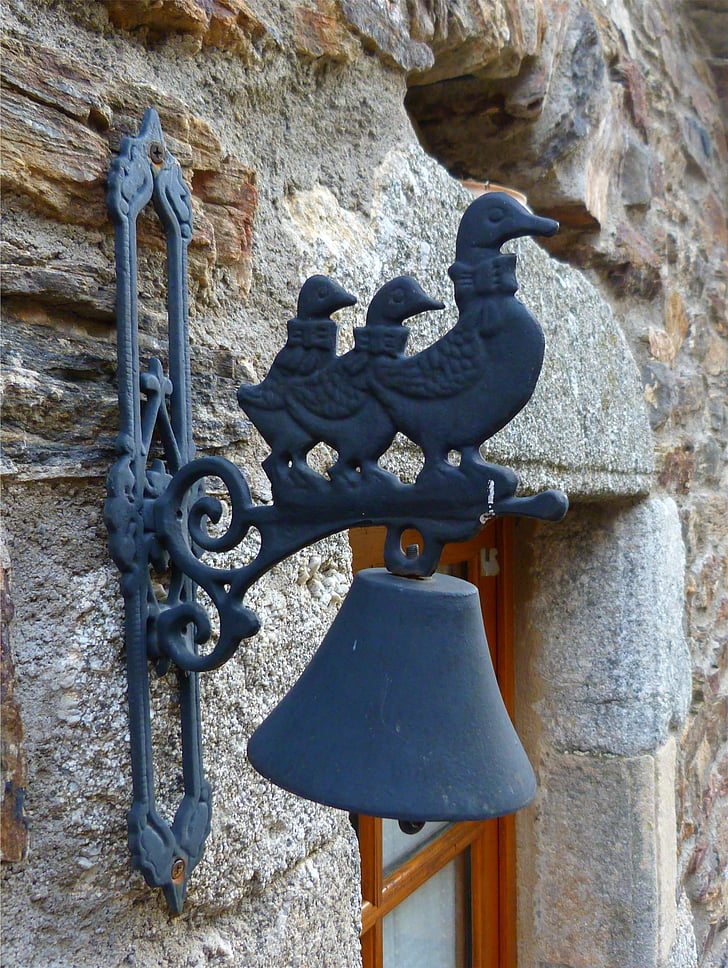 entry bell, object, decorating outside, iron, metal, duck, door