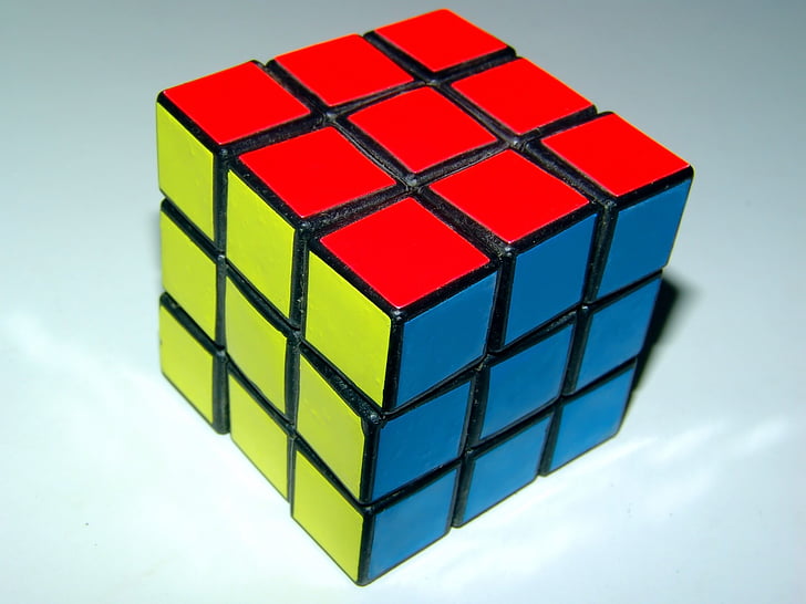 Rubik' kubus, Rubik, kubus, rood, geel, blauw