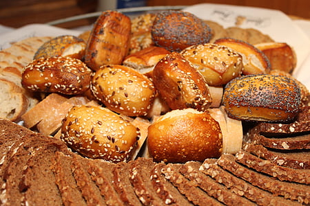 rolki, Kosz na chleb, żyto, chleb, brązowy chleb, płyty, jedzenie