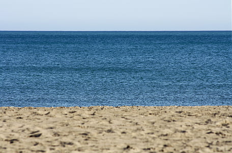 praia, Horizon, deserta, Praia mansa, Costa, mar, céu