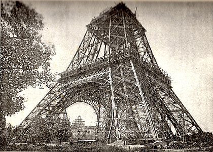 Eifelio bokštas statomas, 1888 m. liepos, Paryžius, Prancūzija, 1887-1889 m. darbo, Prancūzijos sostinės simbolis, prancūzų kultūros svetainė