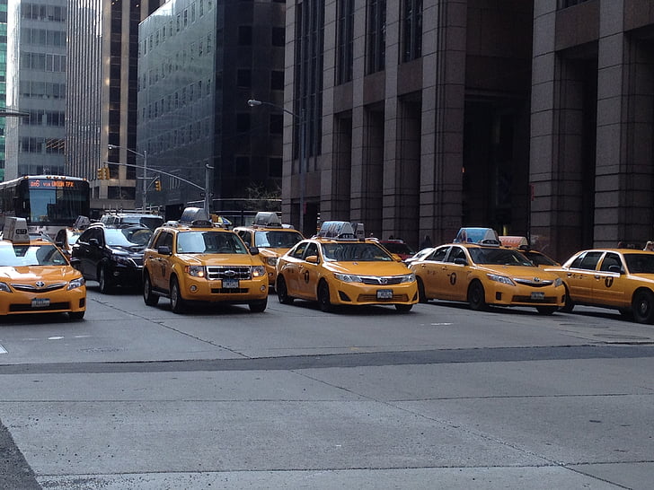 taxis, new york, nyc, city, traffic