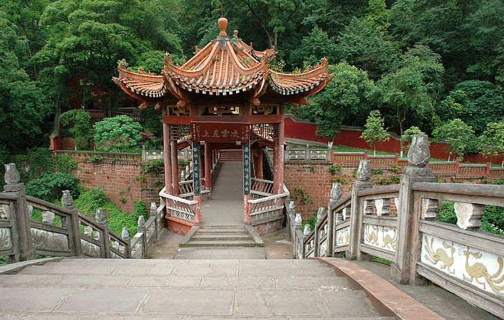 ponte, Leshan, China, arquitetura, escadaria