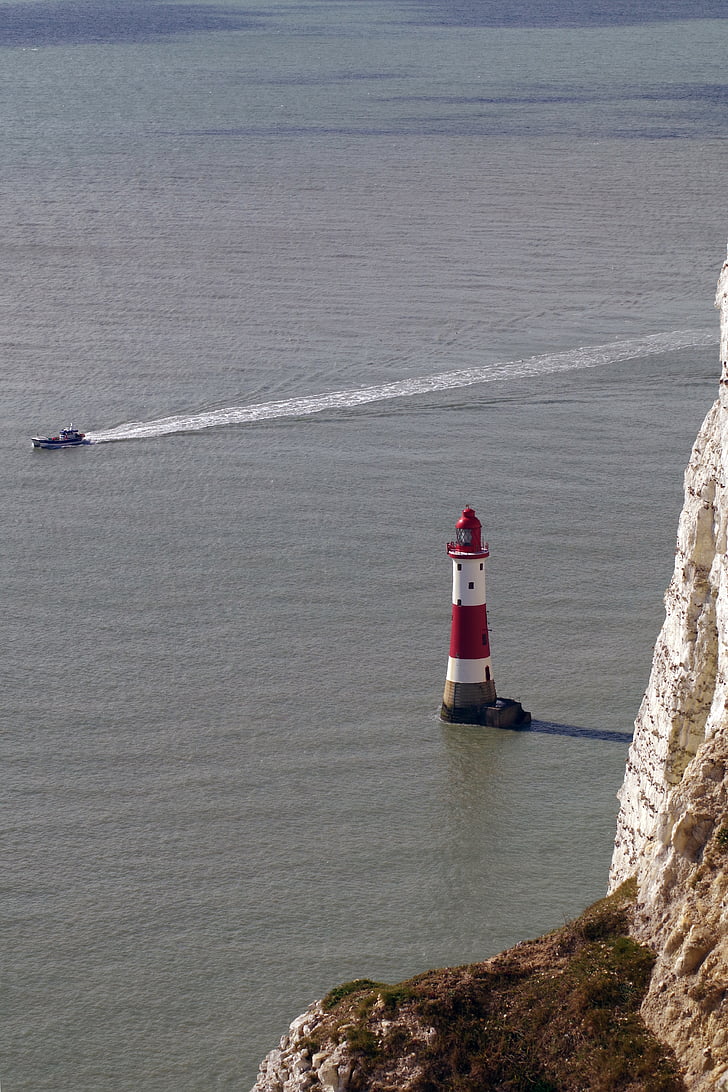 phare, mise en garde, Beachy head, l’Angleterre, Sussex, Eastbourne, point de repère