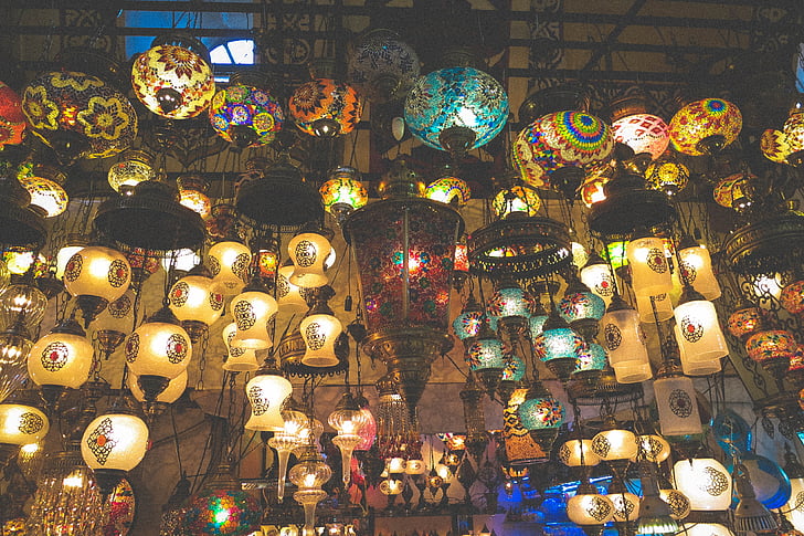 lamps, lights, grand bazaar, shop, market, istanbul, turkey