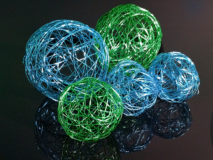 kamuolys, vielos, žalia, šviesiai mėlyna, apdaila, fono, vielos tinklas
