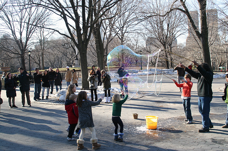 Parco, bambini, divertimento, bolla di sapone