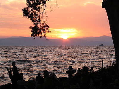Israel, Galileiska sjön, solnedgång, sjön