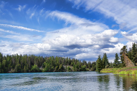 Llac, Alaska, riu, cel, l'aigua, paisatge, natura