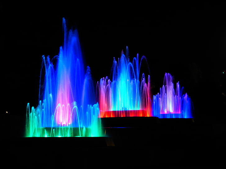 acqua, Fontana, illuminato, colorato, giochi d'acqua, iniettare, bolla