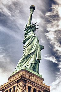 architecture, new york, dom, independence, sky, clouds, statue