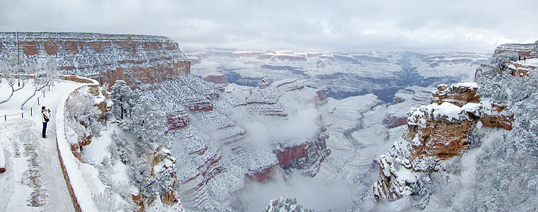 Veliki kanjon, Zima, snijeg, krajolik, slikovit, stijena, erozije