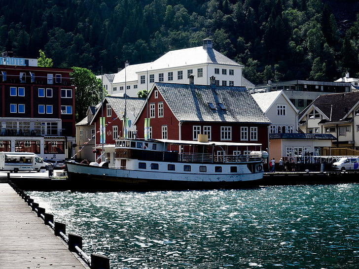 Portuària, Noruega, vaixell, vaixell, l'aigua, poble, fiord