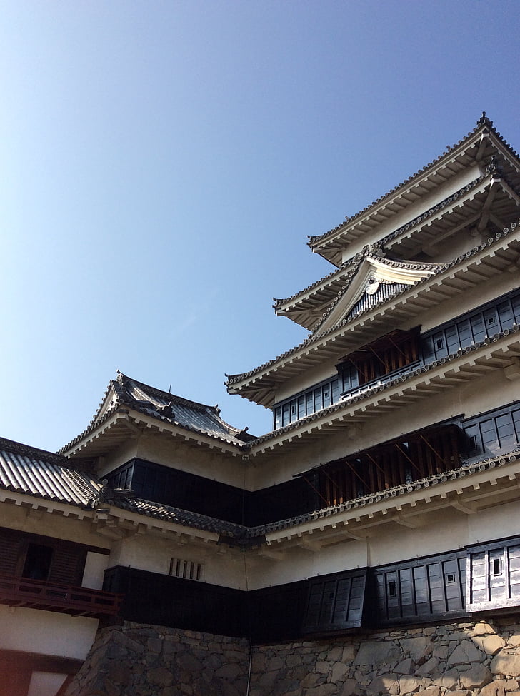slottet, Matsumoto castle, Nagano, bygge, slottet i japan, solfylte, himmelen