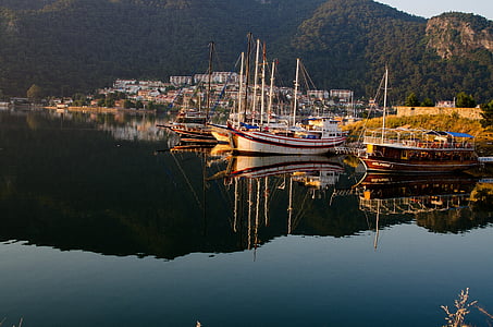 Tyrkia, Fethiye, reservert, nautiske fartøy, havn, vann, refleksjon