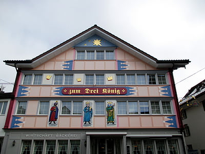 edifício, Rei de casa três comentários, padaria, casa de Appenzeller, pintura mural, Appenzell, capital