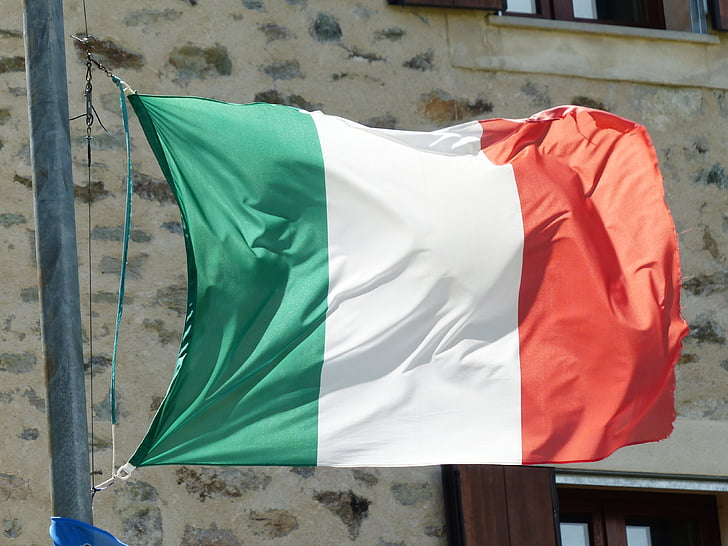 flag, italy, blow, wind, flutter, fabric, green
