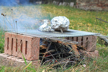 meat, foil, fire, grill, grilling, wood, ash