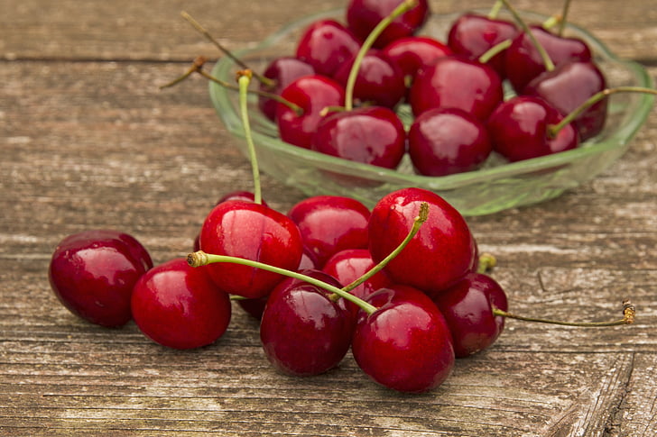 Cherry, Sweet cherry, röd, frukt, friska, sommar, läckra