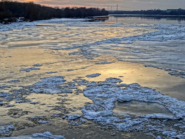 Vistula, Bydgoszcz, Sungai, air, musim dingin, beku, es