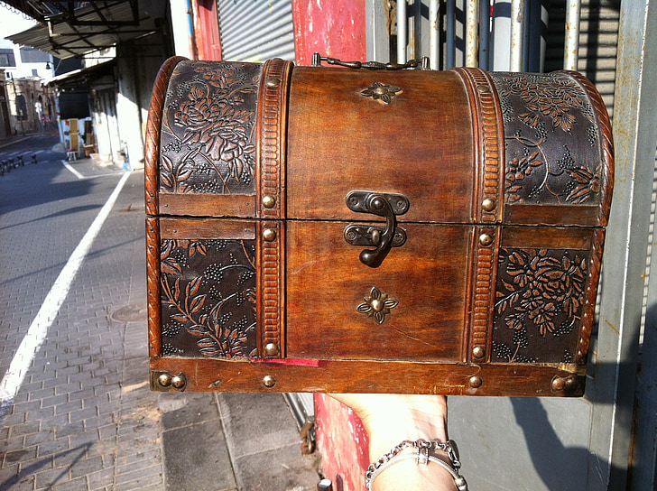 Treasure box, wkładkę., Szkatuła, stary, pudełko, drewno