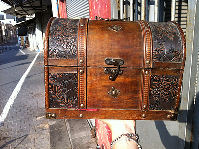 caixa do tesouro, porta-joias, caixão, velho, caixa, madeira