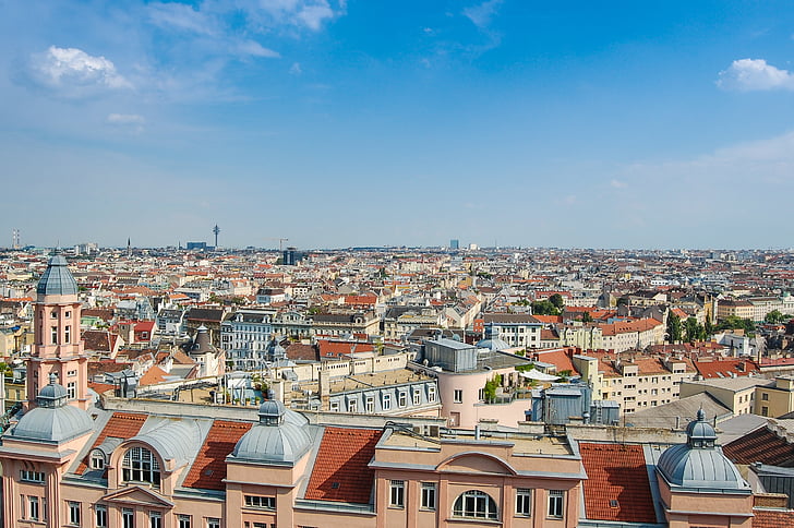 Panorama, Dunaj, Avstrija, mesto, pogled, stavbe, arhitektura