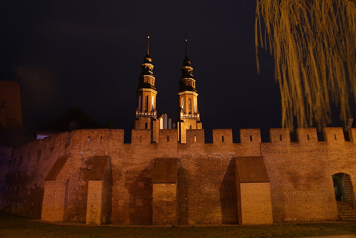 Opole, la Cattedrale, Cattedrale di opole, Foto night, notte, Opole entro la notte, città di notte