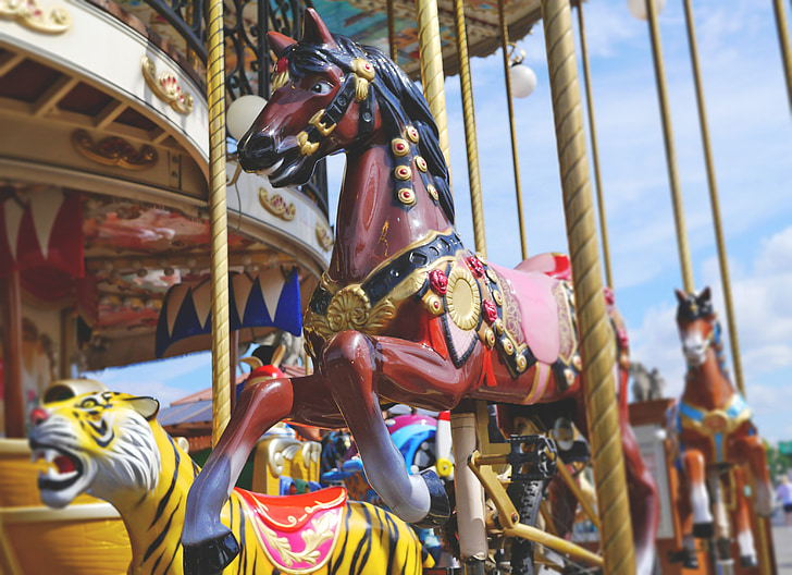 karusellen, hest, moro, barn, år market, rettferdig, ri