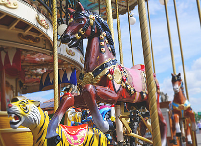 carrusel, caballo, diversión, niños, mercado año, Feria, paseo