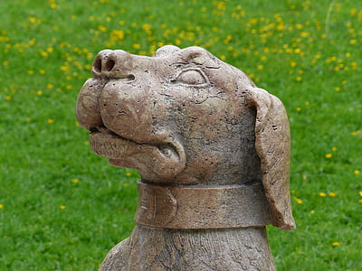 dog, statue, stone, ssteinfigur